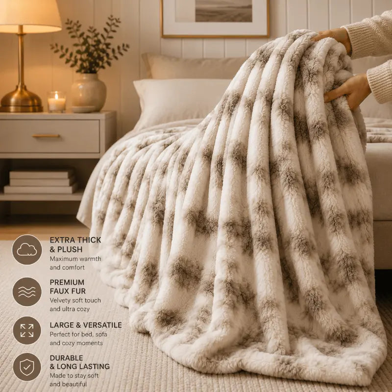 Luxurious faux rabbit fur blanket for living room and bedroom décor