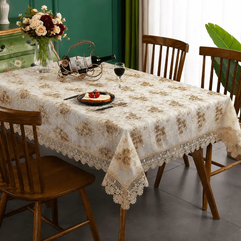 Luxury embroidered lace tablecloth for elegant dining table décor