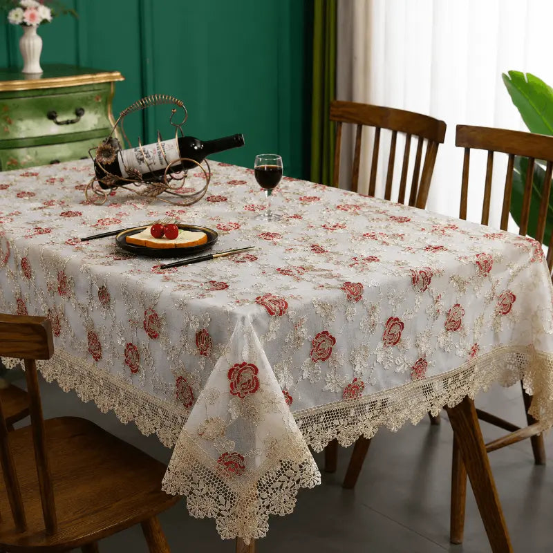 Luxury embroidered lace tablecloth for elegant dining table décor