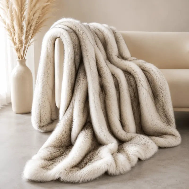 Luxury faux fur blanket for living room and bedroom décor