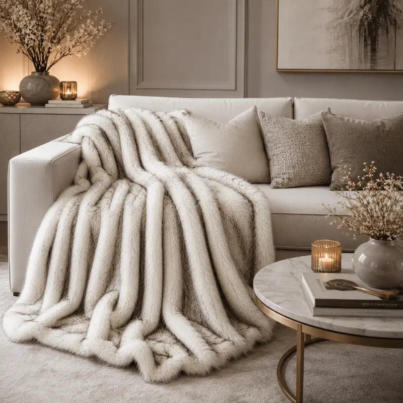 Luxury faux fur blanket for living room and bedroom décor