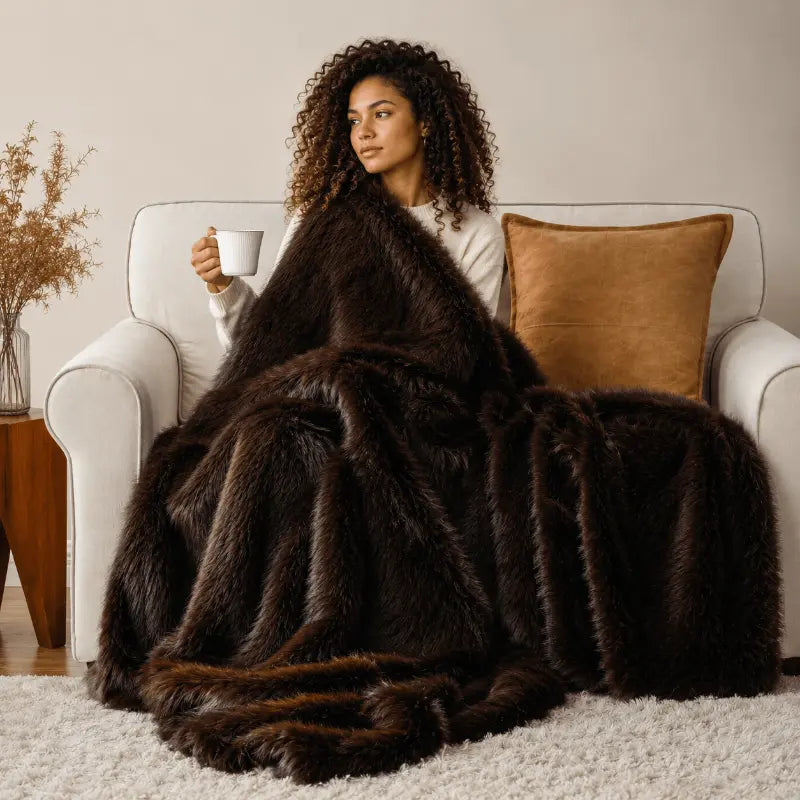 Luxury faux fur throw blanket for living room and bedroom décor