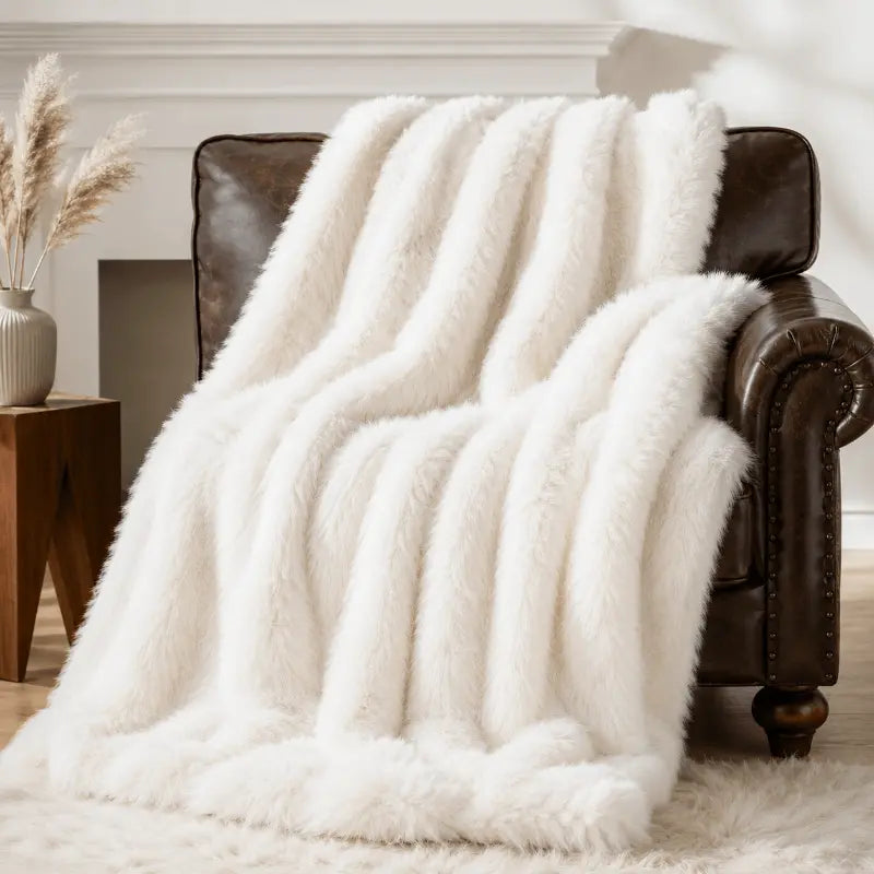 Luxury faux fur throw blanket for living room and bedroom décor