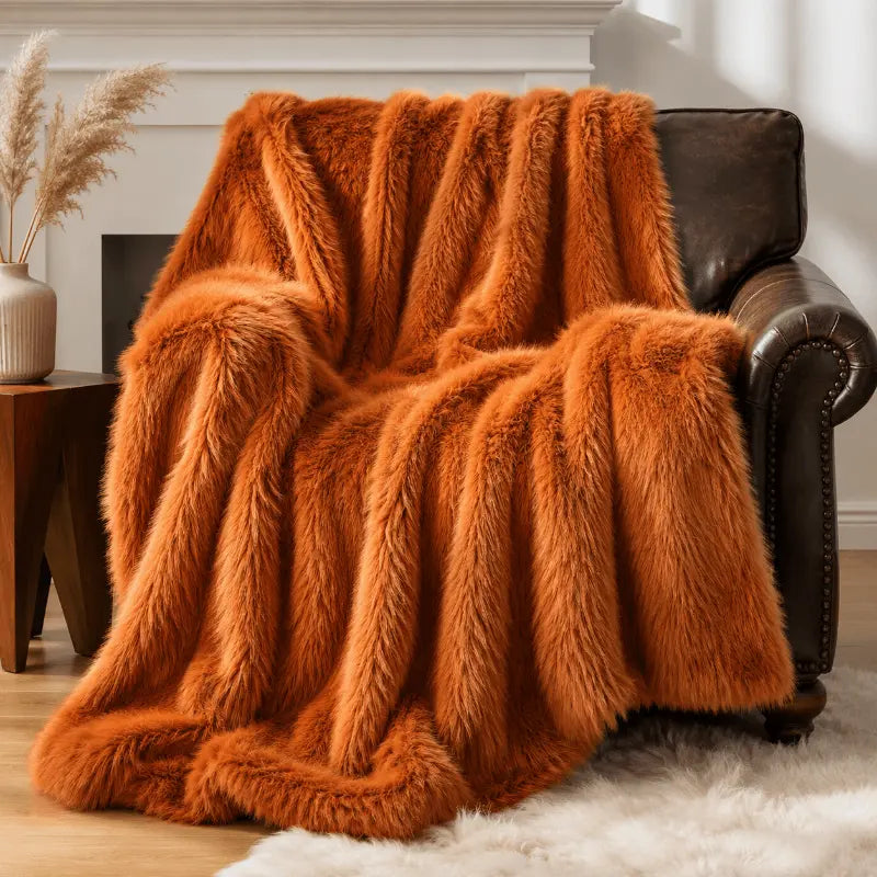 Luxury faux fur throw blanket for living room and bedroom décor