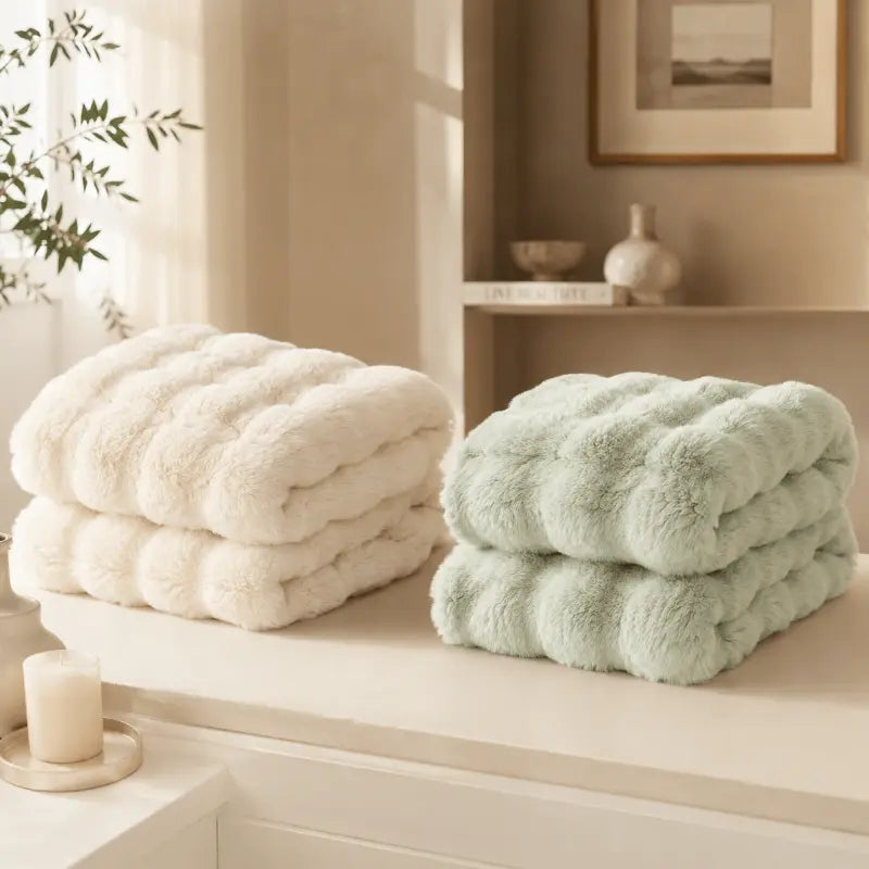 Luxury faux rabbit fur sofa throw for living room and bedroom décor
