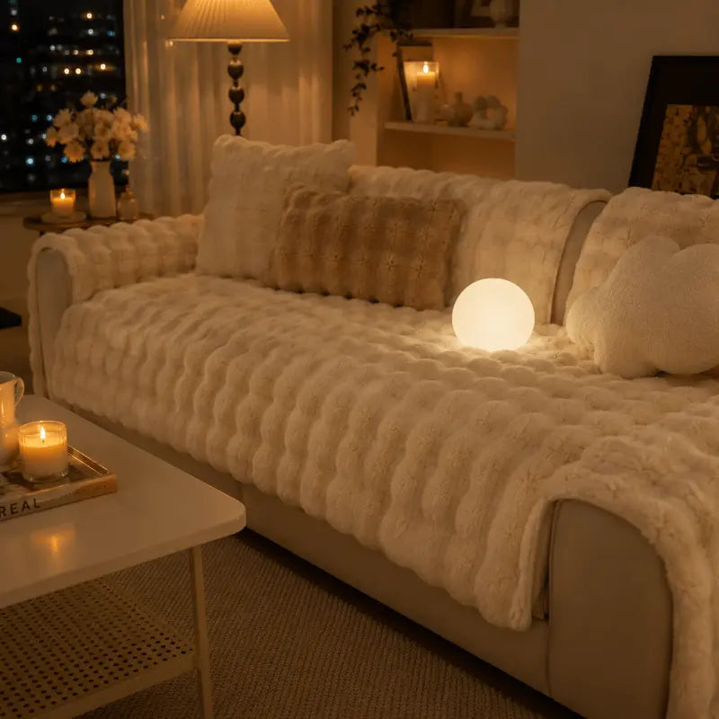 Luxury faux rabbit fur sofa throw for living room and bedroom décor