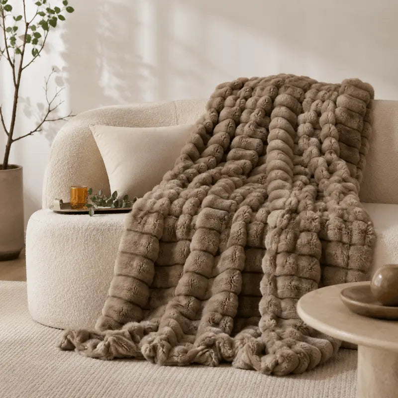 Luxury plush throw blanket with textured coffee finish for living room and bedroom décor