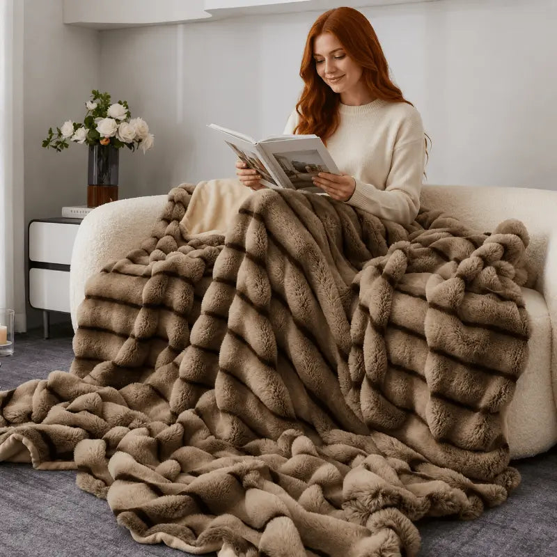 Luxury plush throw blanket with textured coffee finish for living room and bedroom décor