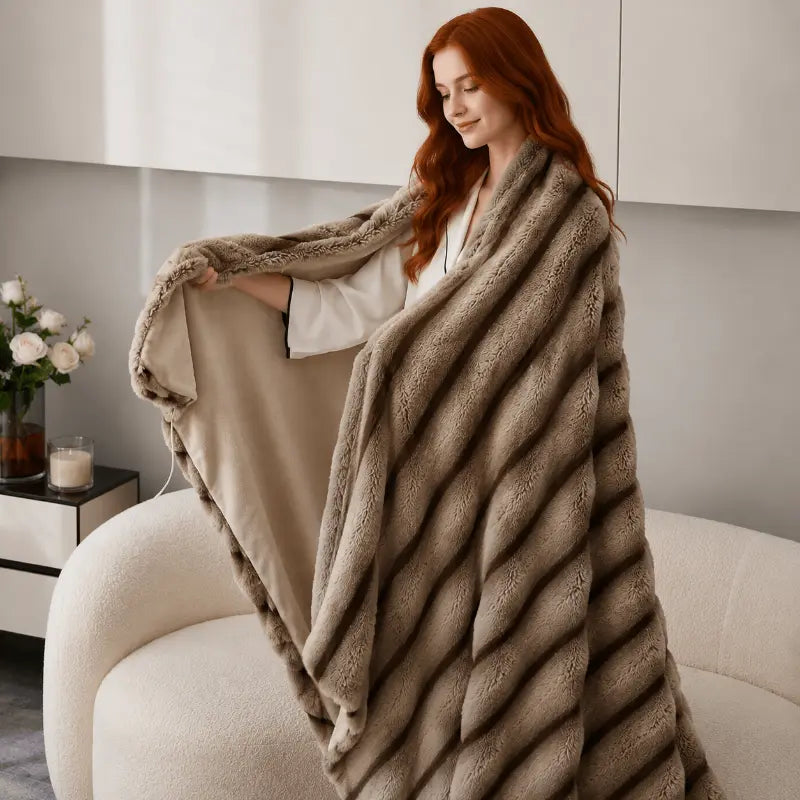 Luxury plush throw blanket with textured coffee finish for living room and bedroom décor