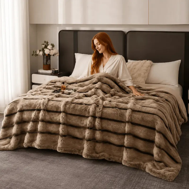 Luxury plush throw blanket with textured coffee finish for living room and bedroom décor