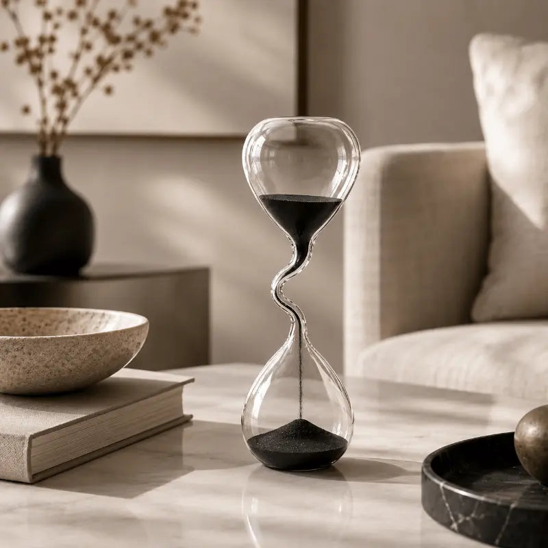 Modern glass hourglass decorative accent for home and office décor