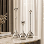 Modern silver metal candle holder set for minimalist home décor