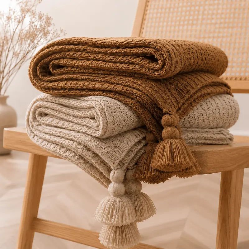 Nordic knit throw blanket for living room and bedroom décor