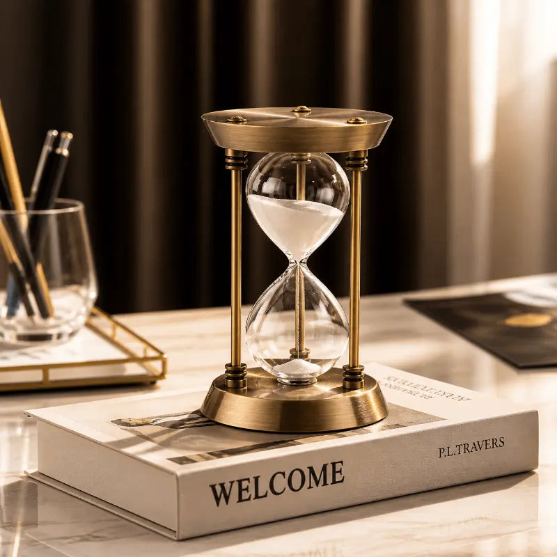 Decorative metal hourglass sand timer for desk and home décor