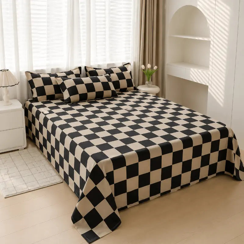 Nordic plaid flat bed sheet for a comfortable and elegant bedroom