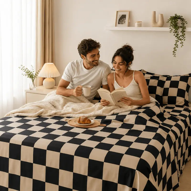Nordic plaid flat bed sheet for a comfortable and elegant bedroom