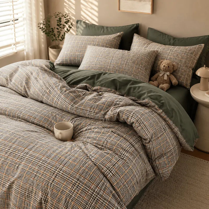 Nordic plaid luxury bedding set for a comfortable and elegant bedroom