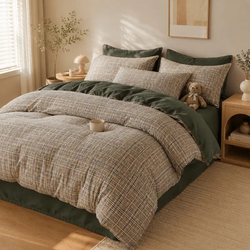 Nordic plaid luxury bedding set for a comfortable and elegant bedroom