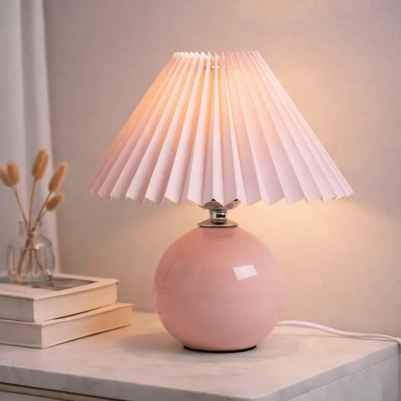Pleated ceramic table lamp for bedside and living room lighting