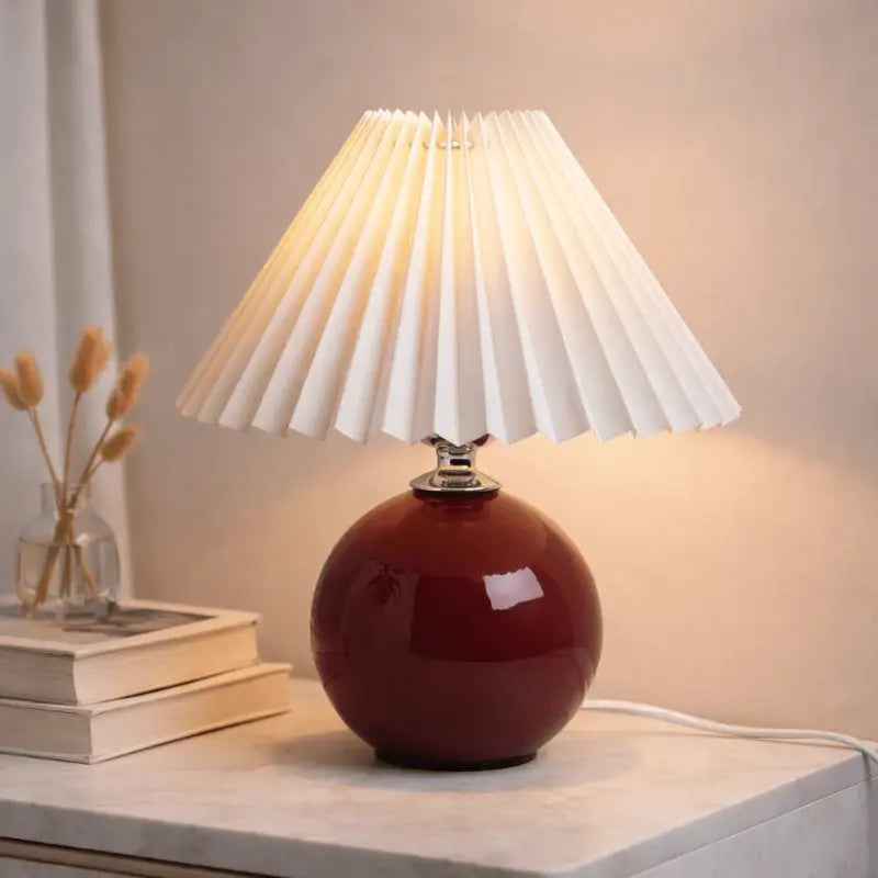 Pleated ceramic table lamp for bedside and living room lighting