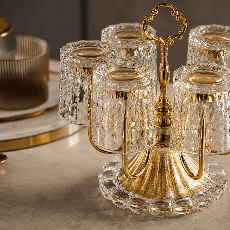 Rotating stainless steel cup holder for organised kitchen storage