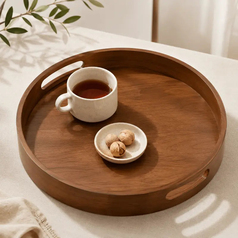 Round bamboo serving tray for dining table and home décor