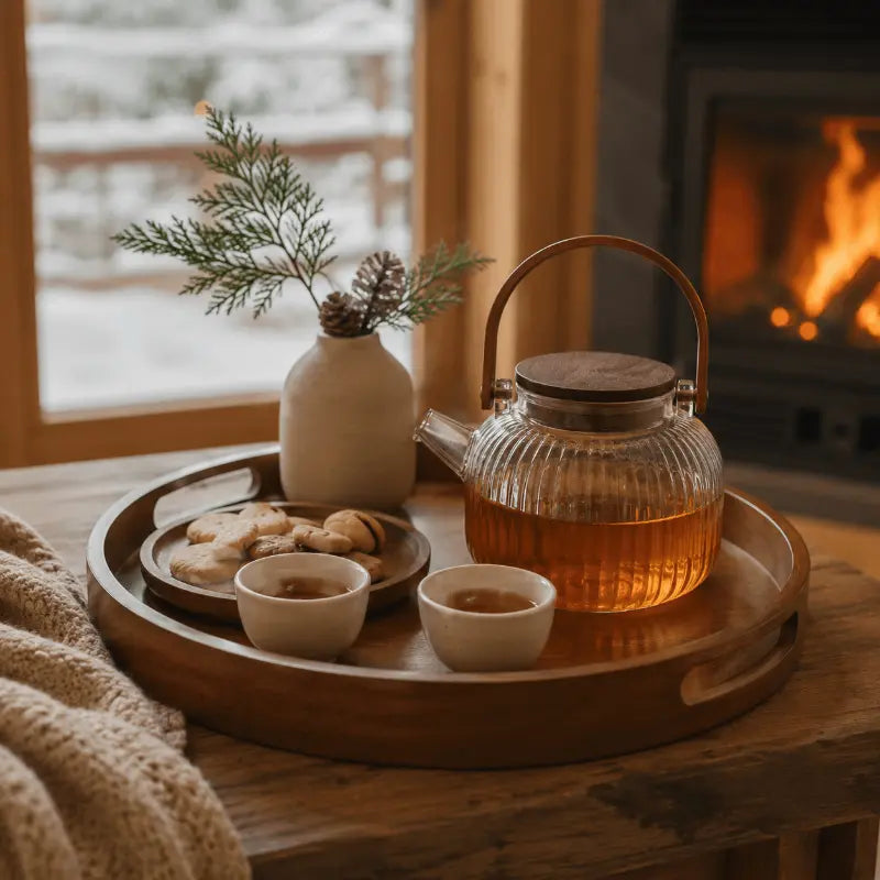 Round bamboo serving tray for dining table and home décor