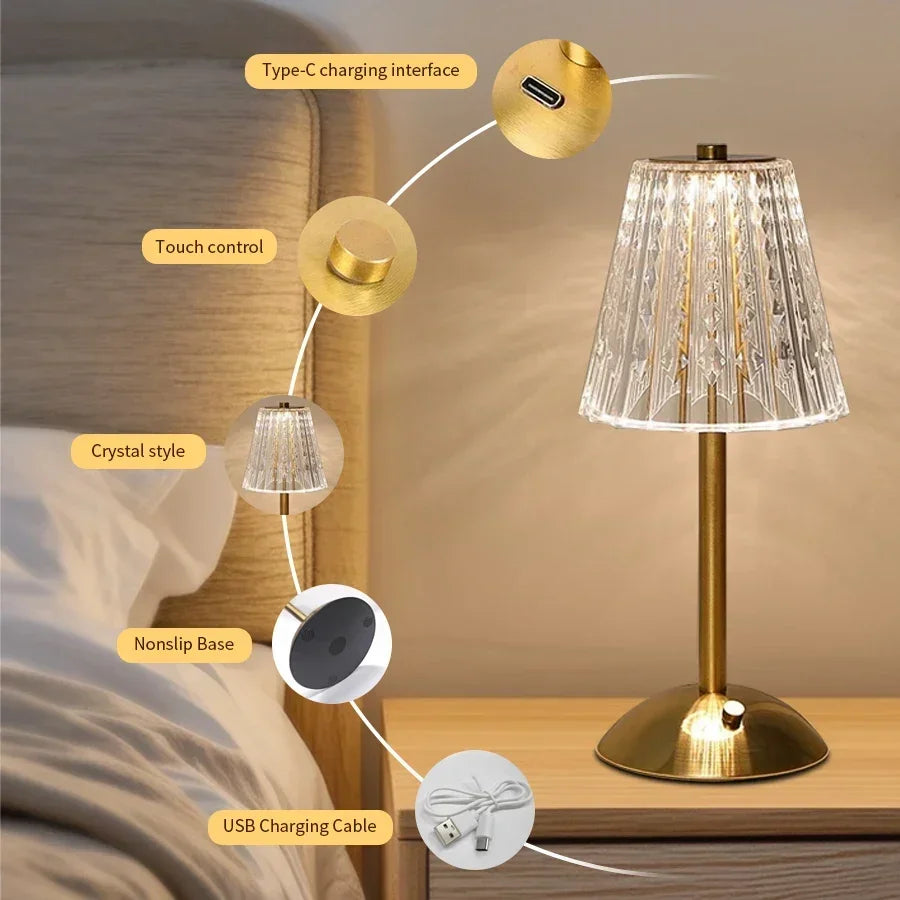 Rechargeable LED Table Lamp Touch Dimmable Night Light
