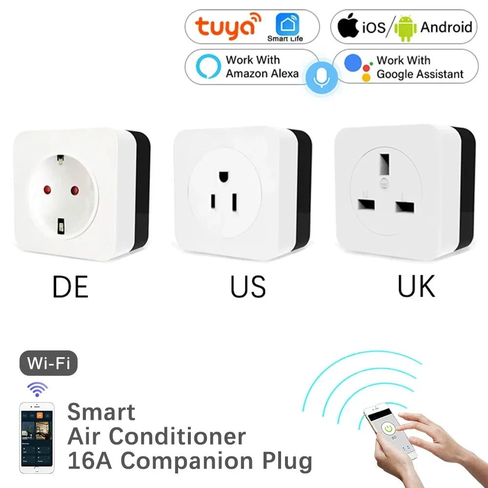 16A WiFi Air Conditioner Wall Plug Socket Outlet Companion IR Remote Controller Smart Life Tuya Work with Alexa Google UK US DE