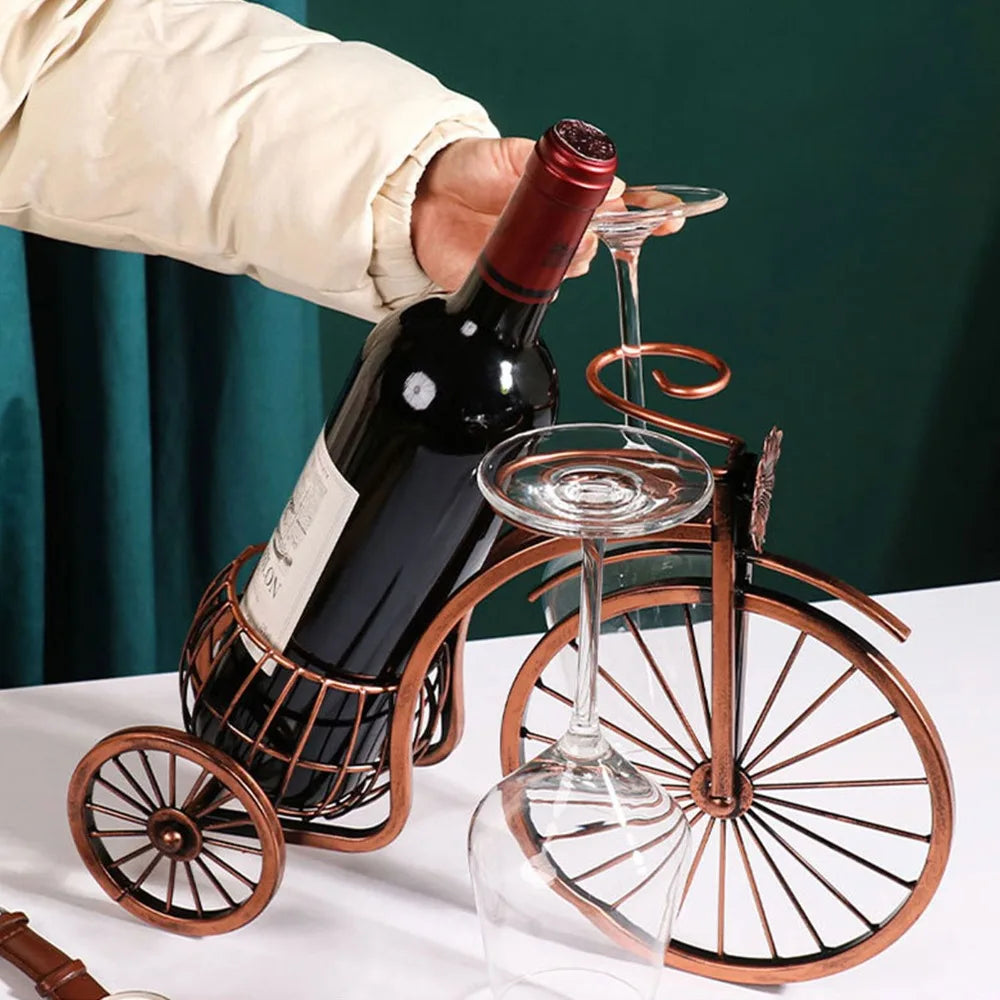 Retro Metal Wine Rack Tricycle Bottle Holder Decorative
