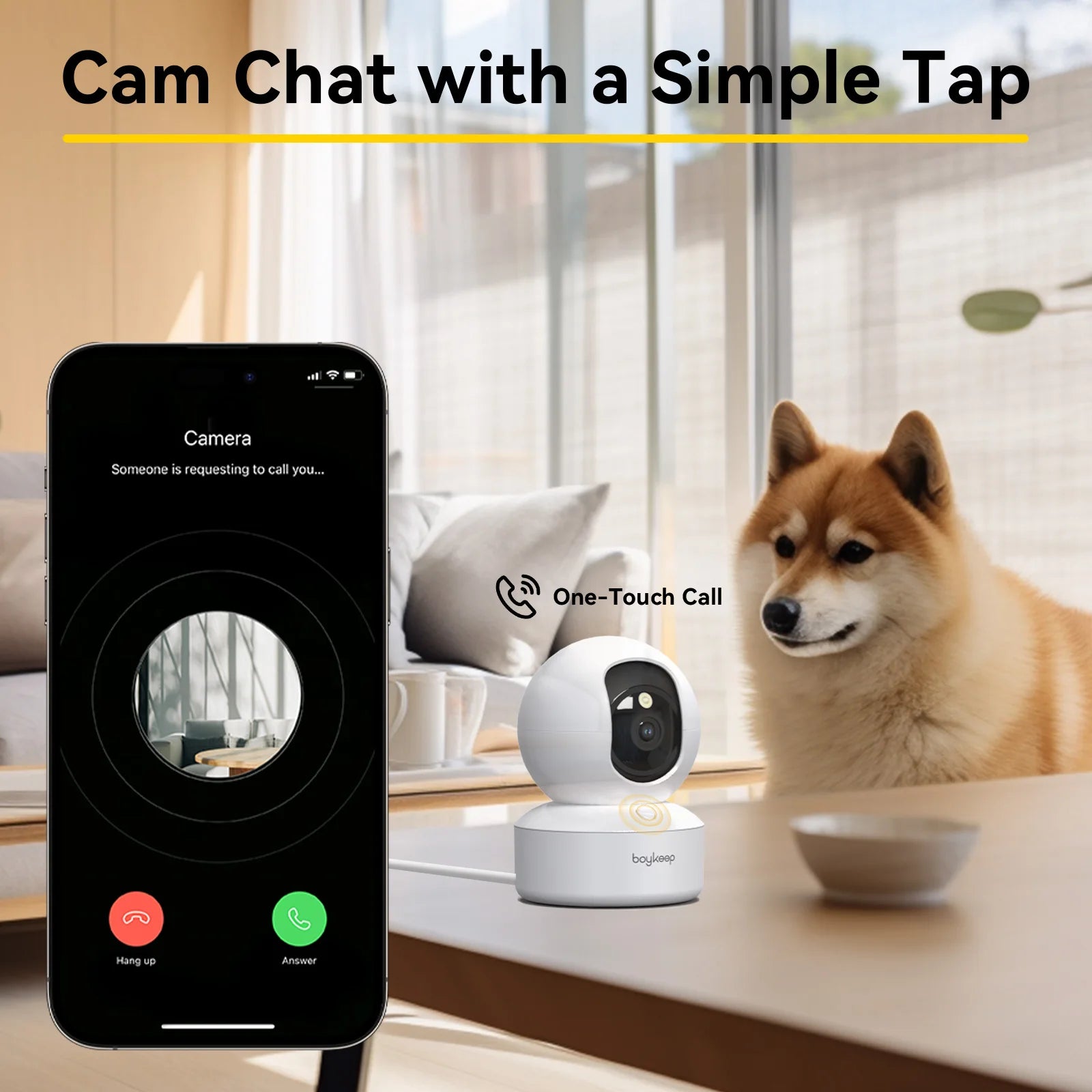 Boykeep 2K Pet Dog Camera with Phone App, 5G/2.4GHz WiFi Indoor Security Baby Camera, 360° Pan & Tilt, 2-Way Audio, Night Vision