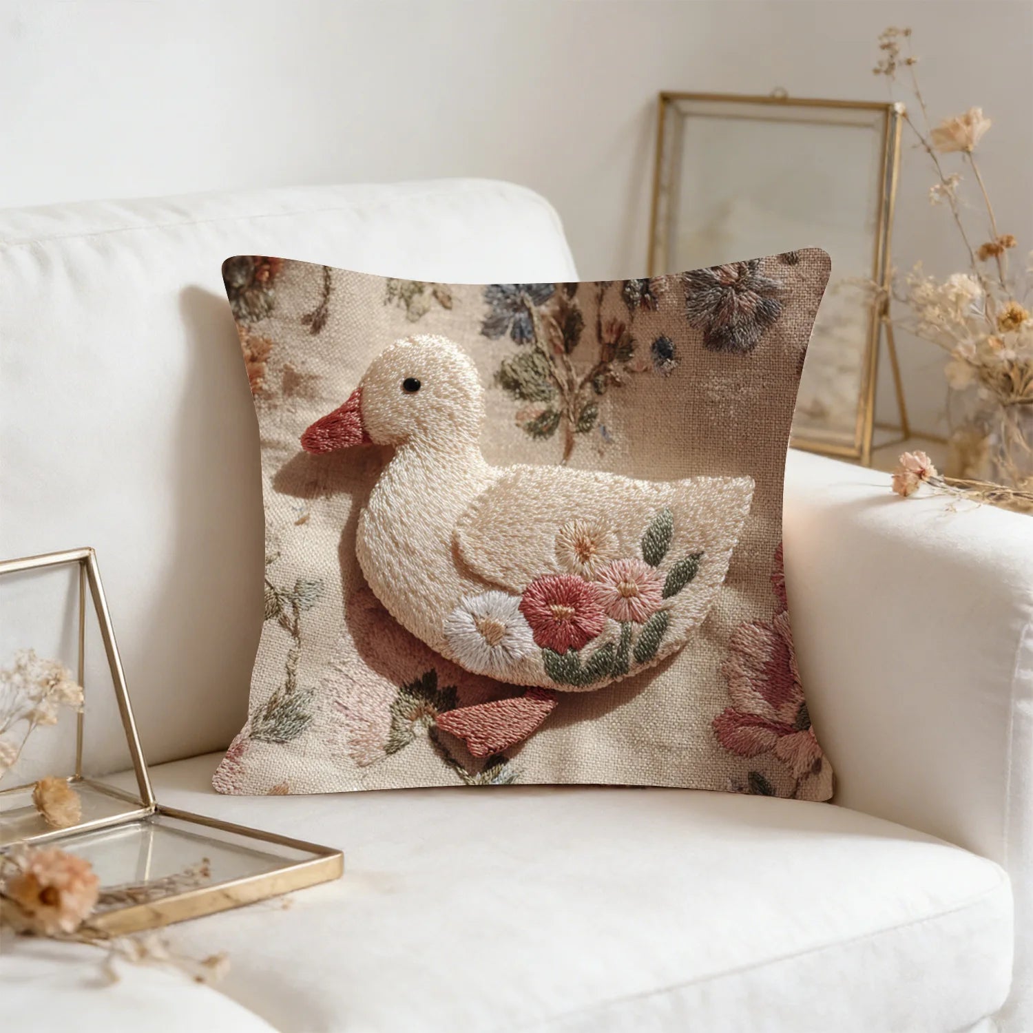 Easter Bunny Cushion Cover – Embroidered Decorative Pillow Case
