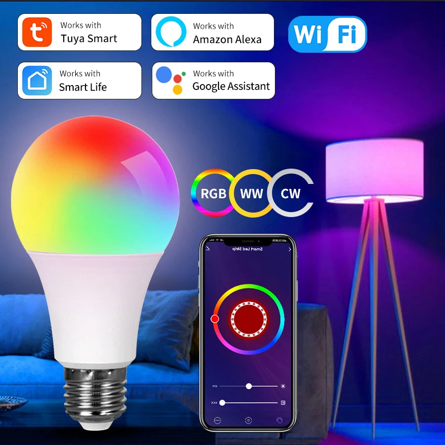 AC 220V 110V Tuya Smart WiFi LED Light Bulb E27 10W 15W 20W Alexa LED Lamp Smart Life APP Google Assisatnt Echo Voice Control