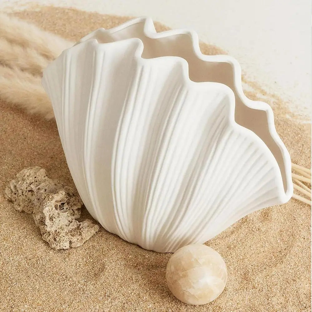 Organic Shell Decorative Vase – Sculptural Resin Accent