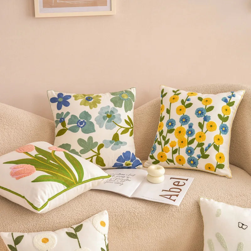 Embroidered Cushion Cover Cotton Decorative Pillowcase