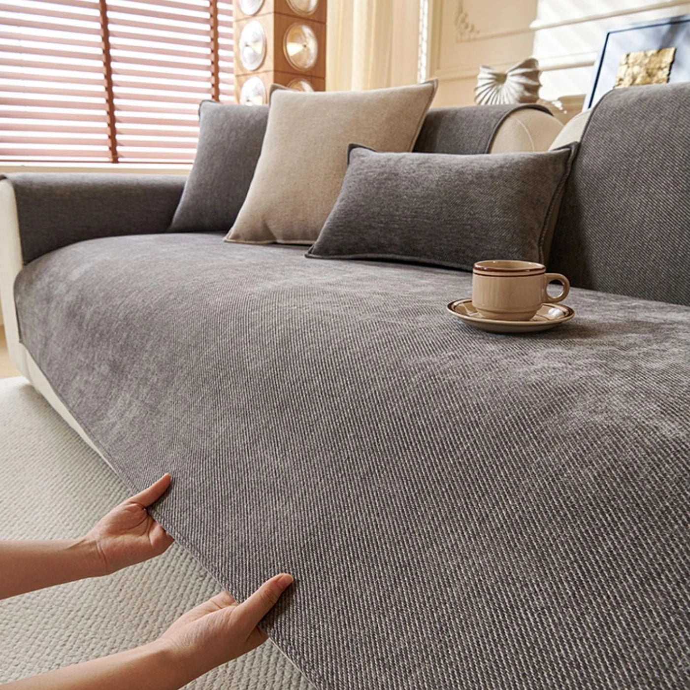 Minimalist Chenille Sofa Cover – Non-Slip Couch Protector for Modern Living Rooms