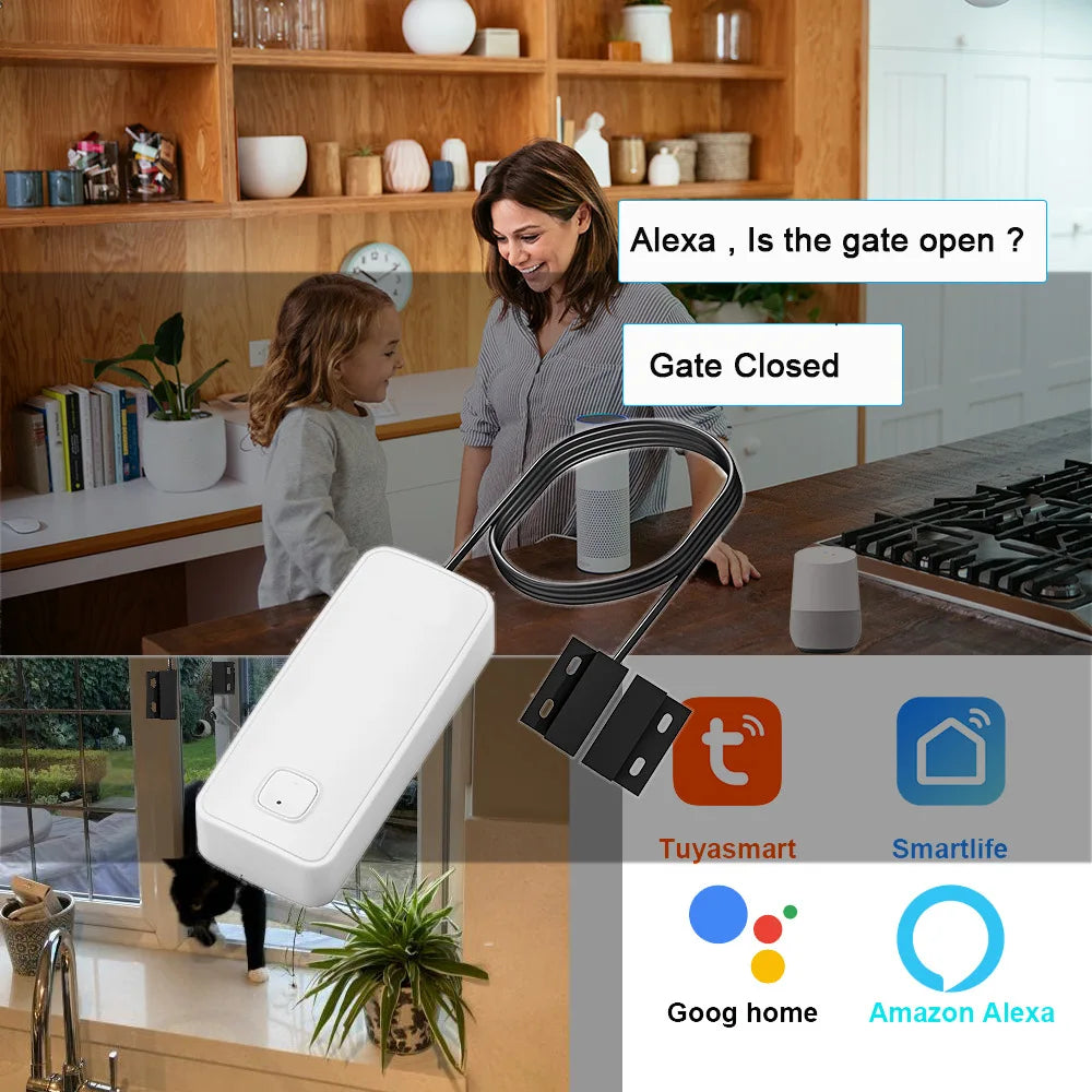 Tuya WIFI Smart Door Window Magnetic Sensor Security Alarm Open Closed Detector Home Anti-theft Door Iron Rolling Door Sensor