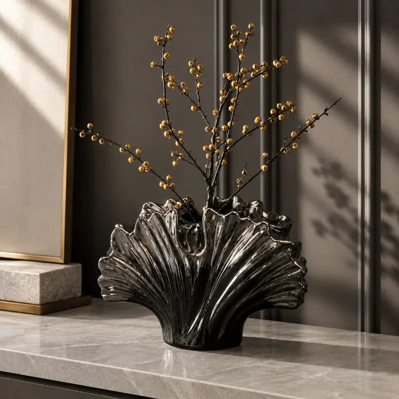 Sculptural black ceramic vase for modern home décor