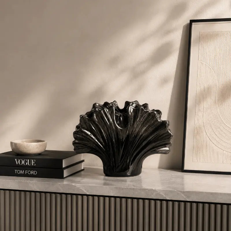 Sculptural black ceramic vase for modern home décor