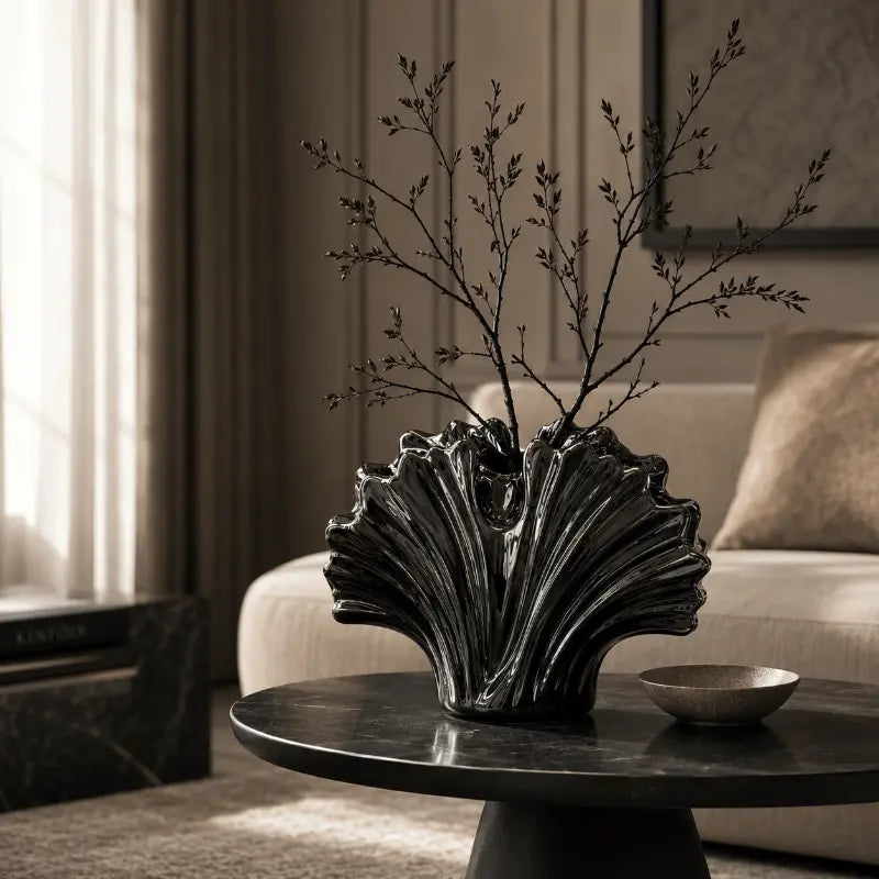 Sculptural black ceramic vase for modern home décor