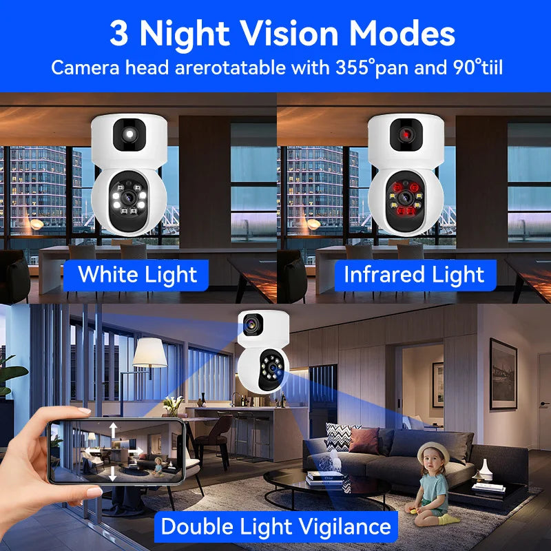 8MP 4K Wifi Camera Dual Lens Indoor Smart Home IP Camera Night Vision Two-way Audio Wireless PTZ Surveillance Baby Monitor CCTV