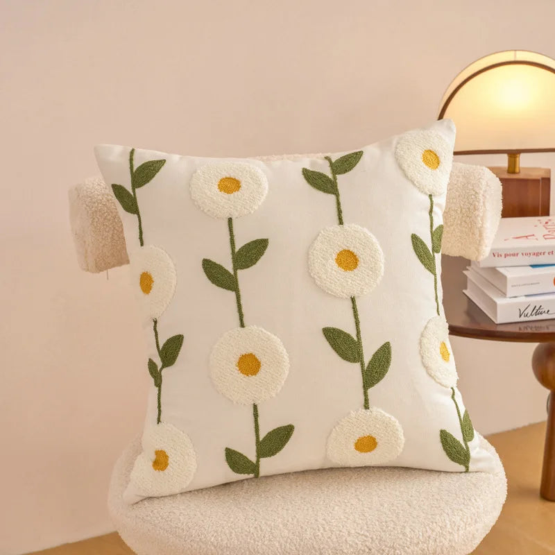 Embroidered Cushion Cover Cotton Decorative Pillowcase