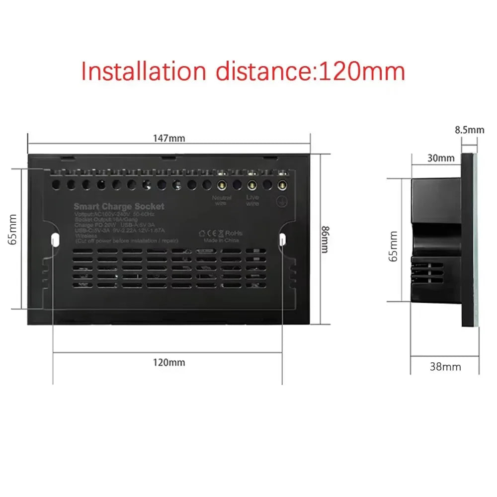 Melery Matter Smart Tuya USB TypeC PD 20W Wall Socket UK Plug Outlet Electricity Monitoring Wireless Remote Alexa Google Home