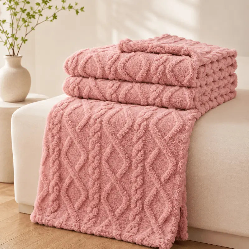 Soft coral fleece blanket for living room and bedroom décor