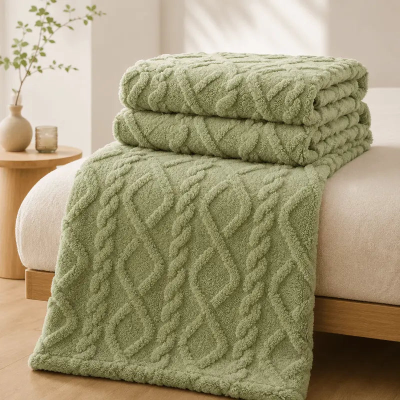 Soft coral fleece blanket for living room and bedroom décor