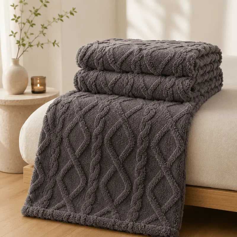 Soft coral fleece blanket for living room and bedroom décor
