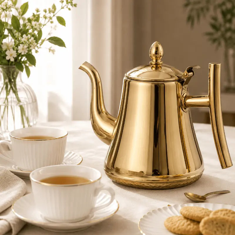 Stainless steel tea pot with infuser for elegant tea serving