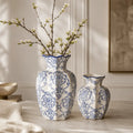 Vintage blue and white ceramic vase set for elegant home décor