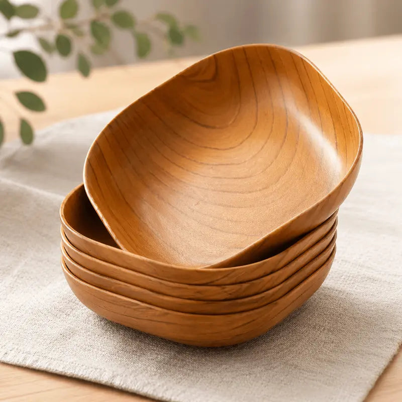Wood grain serving bowl set for dining table and home décor