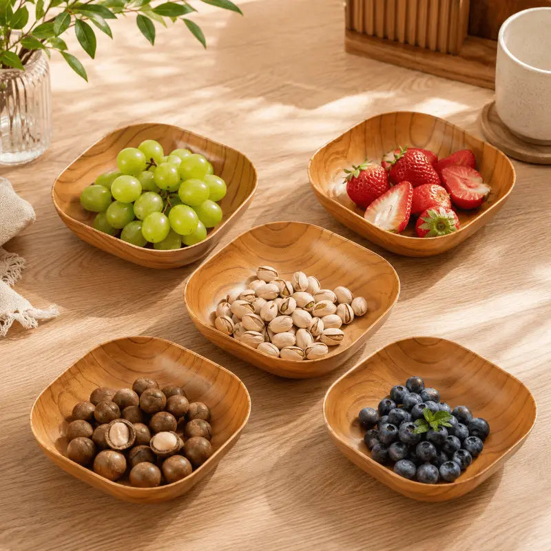 Wood grain serving bowl set for dining table and home décor